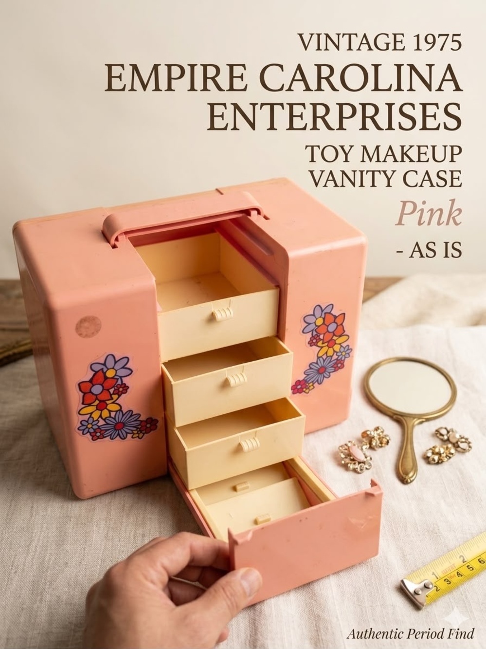 1975 Empire Toy Vanity Makeup Case Pink Vintage Carolina Enterprises AS IS